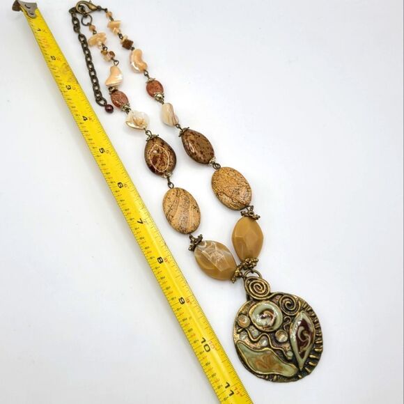 Chico's Boho Necklace, Enameled Pendant, Stone Beads - Picture 5 of 8